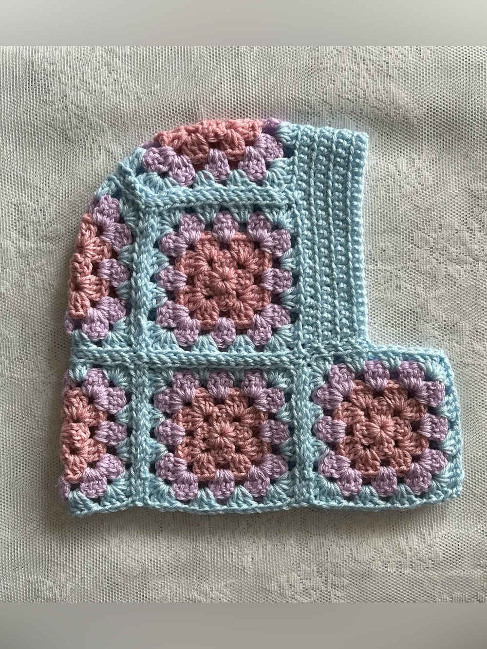 Granny Square Crochet Balaclava ~ Swan Lake Colourway